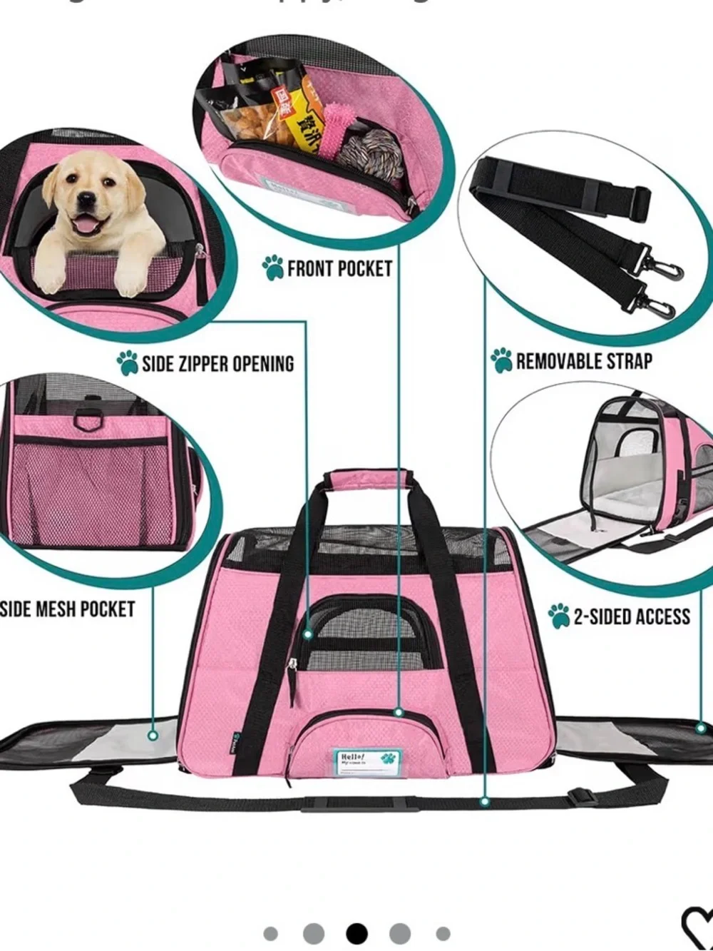 Petit Ami Pink and Black Soft-Sided Pet Carrier
